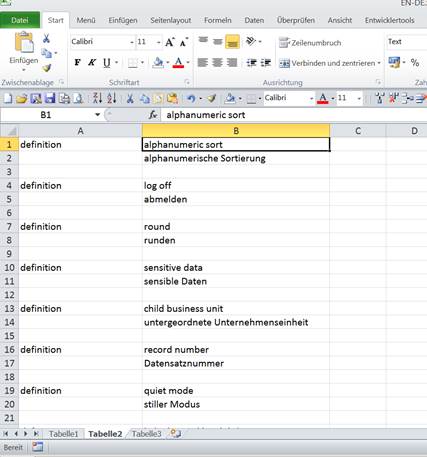 Glossarerstellung mit Excel