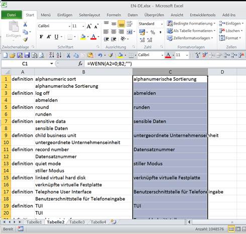 Glossare mit Excel bearbeiten