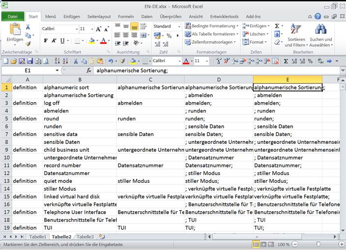 Glossarerstellung mit Excel