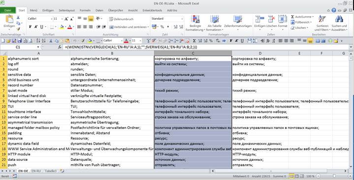 Glossarerstellung mit Excel