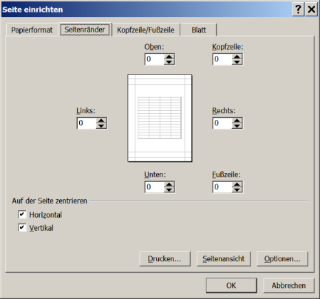 Excel: Seite einrichten