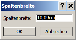 Excel: Spaltenbreite in cm