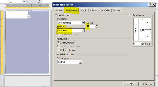 Excel: Einzug definieren, vertikal zentrieren