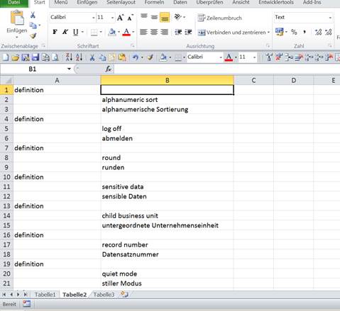 Glossarerstellung mit Excel