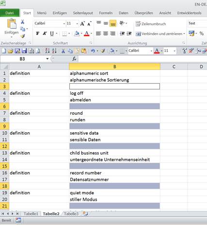 Glossarerstellung mit Excel